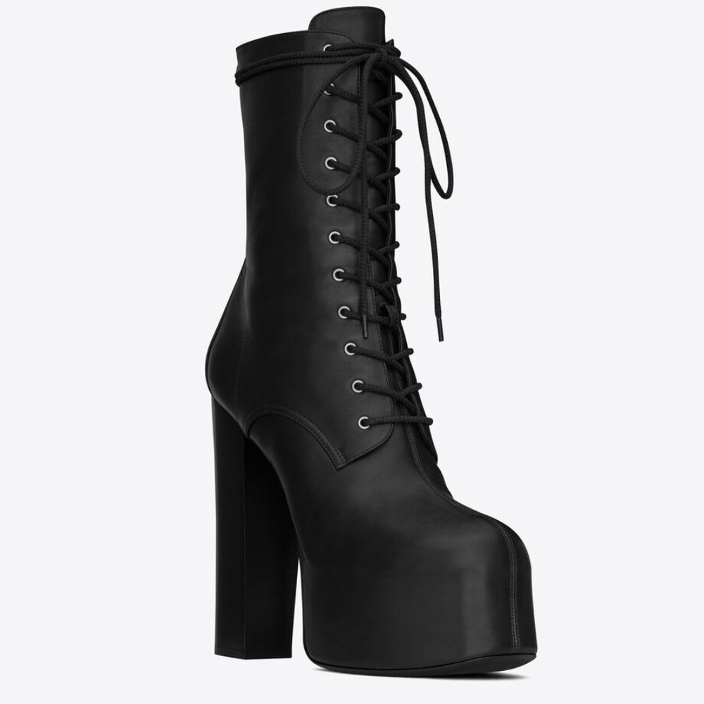 Saint Laurent CHERRY LACE-UP PLATFORM BOOTIES IN SMOOTH LEATHER (YSL)